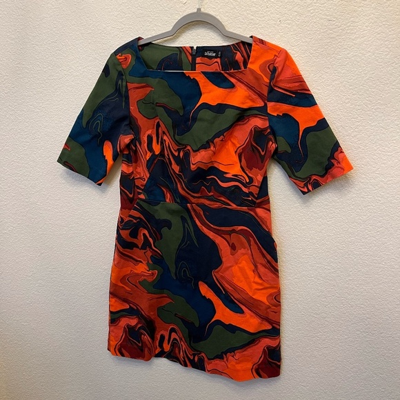 KATE SPADE | SATURDAY | Modern Marble Orange Sorbet Swirl Sheath Dress | Size 6 - Picture 2 of 11